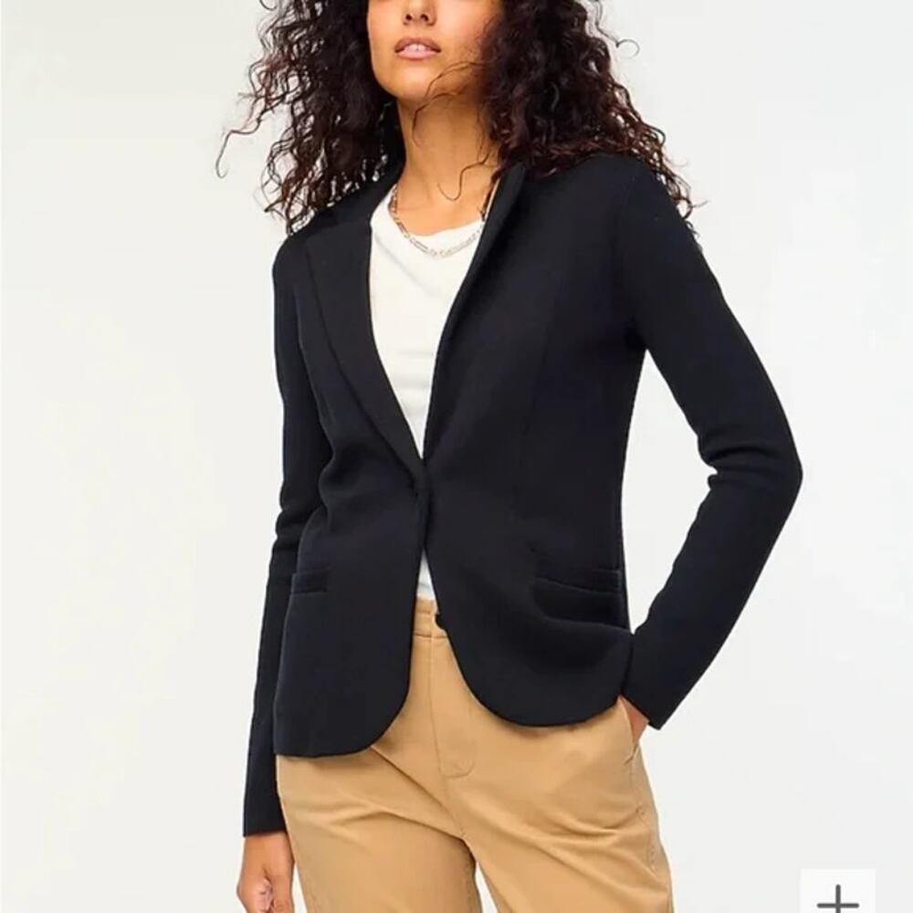 J. Crew Long Sleeve Notch Lapel Schoolboy Sweater Blazer Black Womens Size Large